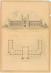 Architectural design drawing adopted by Governor Mason for University of Michigan including elevation and plan views