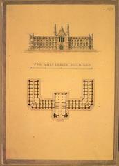Architectural drawing of University of Michigan building elevation and plan