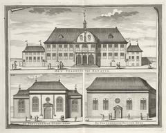 Three historic buildings in Batavia: Het Stadhuys van Batavia, De Portugeesche Stads-kerk, and De Portugeesche Buyten-kerk