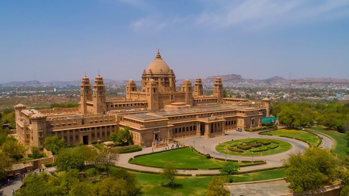 Aerial view of Ummaid Palace in Jodhpur, India
