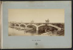 Construction work on the widening of the Pont d'Austerlitz bridge with views of stone arches and metal beams over the Seine River in France