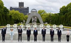 Leaders of the 49th G7 summit standing in front of the United States Embassy in Ramstein, Germany