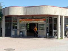 Myllypuro metro station entrance in Helsinki with modern glass and metal architecture