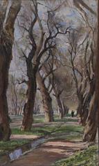 Karagach Alley painting from 1955 showing a serene tree-lined path by Abram Cherkassky