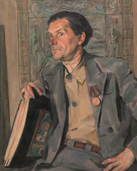 Portrait of Russian avant-garde artist Sergey Kalmykov painted by Leonid Leontyev in 1946