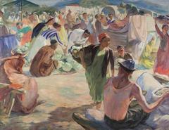 The kolkhoz bazaar 1940 painting by Leonid Leontyev depicting a bustling Soviet collective farm market scene
