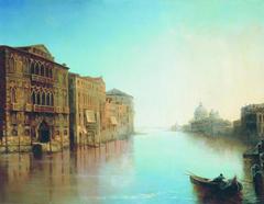 Painting of Venetian cityscape with canal and buildings by Lev Lagorio in 1859