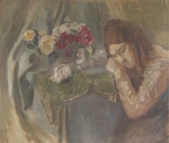 Lady with Roses portrait by Victor Borisov-Musatov featuring Sister Elena Borisova-Musatova in 1902