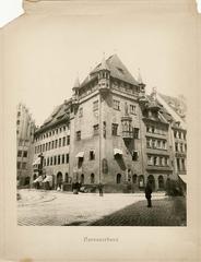 Nassauer Haus with stacked beer barrels in Nuremberg