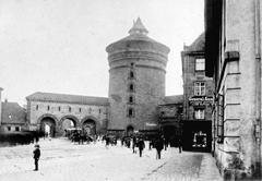 Interior view of Königstor gate in Nürnberg with historic stone arch and pathway