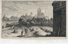 Etching of Nuremberg city gate between Laufer and Vestner doors, created by Erhard in 1819
