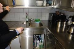 Stadtmuseum Düsseldorf break room with kitchen area in March 2024