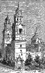 Cathedral at Morelia illuminated at night with clear sky