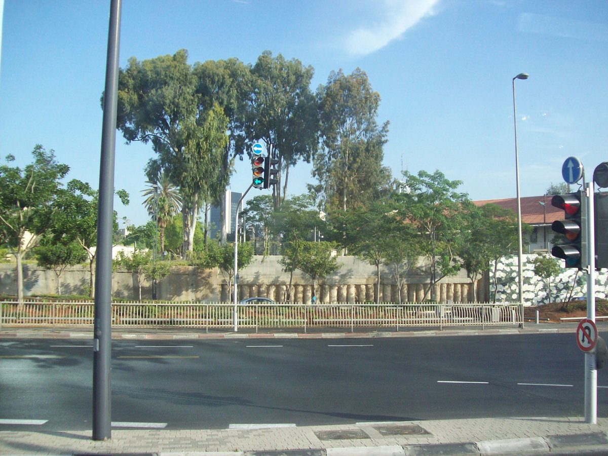 Sunset view of Tel Aviv cityscape in 2008 with high-rise buildings and vibrant sky
