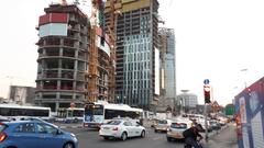 Begin Road in Tel Aviv, Israel in January 2018 with modern buildings and traffic