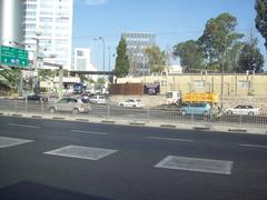 Tel Aviv cityscape in 2008 with buildings and street signs