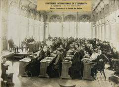 Opening session of the 1922 League of Nations international conference on the use of Esperanto in Geneva with attendees seated