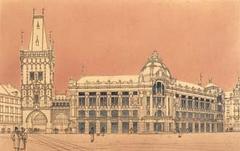 Perspective view of Obecní dům, an Art Nouveau building in Prague from 1903