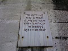 Name plate of the Yeni Valide Mosque in Istanbul, Turkey