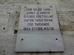 Name plate of Yeni Valide Mosque in Istanbul Turkey