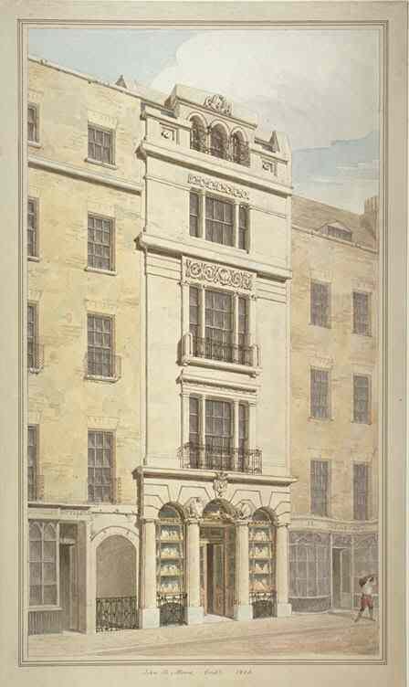 Watercolour painting of 32 Ludgate Hill, London, showing Rundell and Bridge jewellers shop frontage