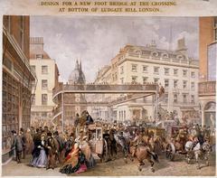 Artist's impression of Thomas Dunn's proposed foot bridge design at Ludgate Hill crossing in London