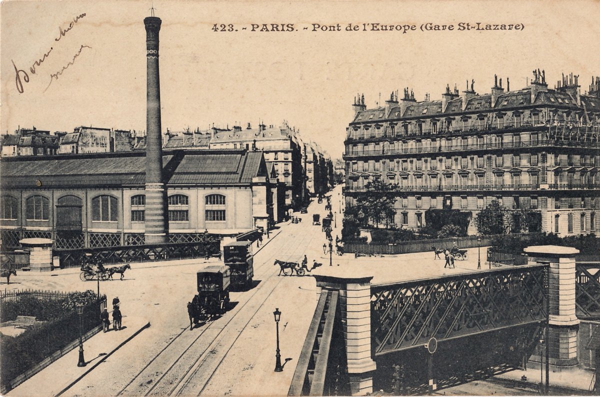 Vintage postcard view of Pont de l'Europe bridge near Gare Saint-Lazare in Paris