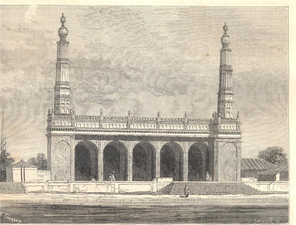 Wood engraving of Mosque of Triplicane near Madras by E. Therond, 1869
