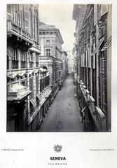 19th century black and white photograph of Via Nuova (now Via Garibaldi) in Genoa by Celestino Degoix