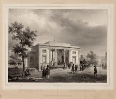 Lithograph of Haarlemmerpoort (Willemspoort) with Haarlemmerplein in the background, circa 1830-1850