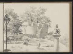 Pencil sketch of the historic city walls at Burcht van Leiden drawn in June 1863 by Hendrik Valkenburg