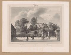 Lithograph city view of the Burcht van Leiden castle in Leiden, Netherlands by Paulus Lauters, 1827-1875