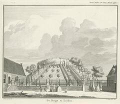 View of the fortress of Leiden with foreground figures, 1742 etching by Jan Caspar Philips after Cornelis Pronk