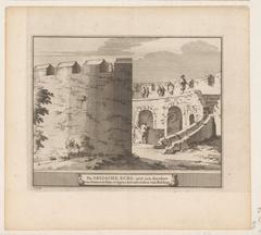 Interior view of the fortress of Leiden with cross-section illustration from 1711 etching