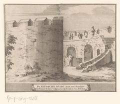 Historical etching of the interior view of the fortress De Burcht van Leiden