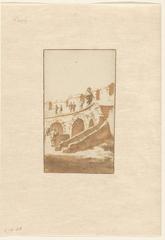 Interior view of the Burcht of Leiden drawn with brown brush and black chalk on paper