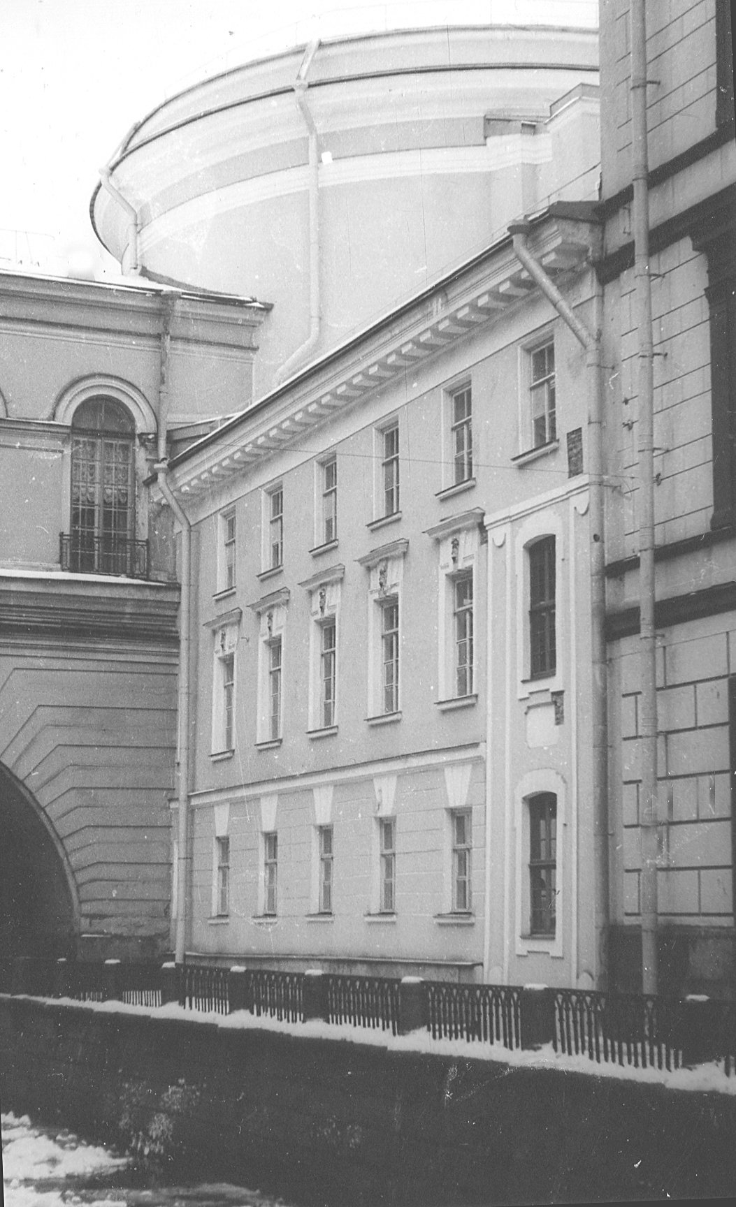 Windows of the palace where Peter the Great died in Saint Petersburg on the Winter Canal embankment