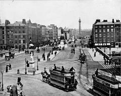 Historic view of O'Connell Bridge and O'Connell Street in Dublin around 1900 with Nelson's Pillar and General Post Office