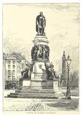 Statue of Daniel O'Connell in front of a building with multiple windows