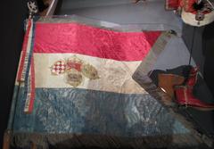 Historic flag of Croatia during the reign of viceroy Josip Jelačić with traditional red, white, and blue colors and coat of arms