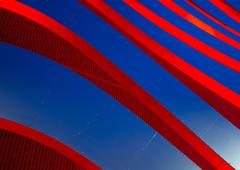 Exterior of Petersen Automotive Museum in Los Angeles with unique red architectural design