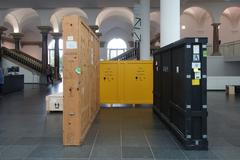Shipping crates in the entrance hall of K21 art collection in Düsseldorf