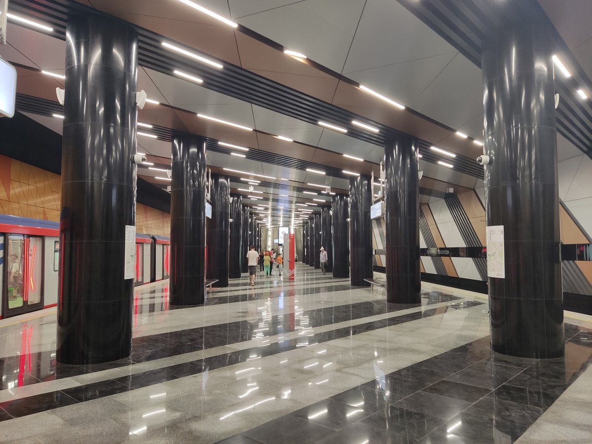 Modern platform of Generala Tyuleneva subway station with clean tracks and clear lighting