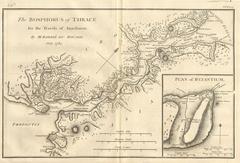 1784 historical map of the Bosphorus and city of Byzantium with inset plan of the Horn of Byzantium