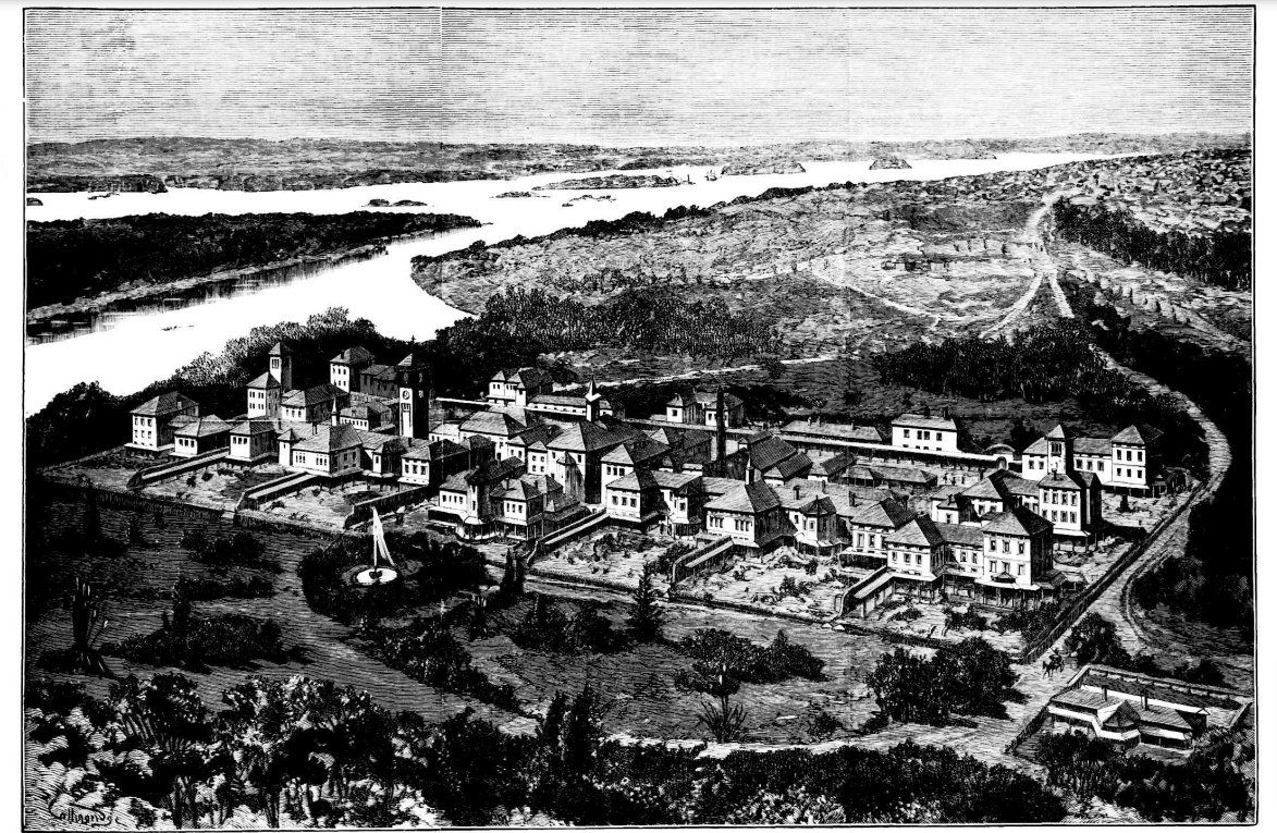 New Asylum building at Callan Park, Sydney in 1879 woodblock print