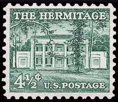 US Postage stamp depicting The Hermitage mansion in Nashville, Tennessee