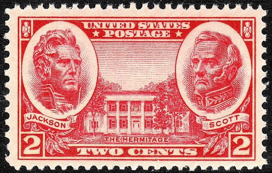 US postage stamp 1936 issue featuring Andrew Jackson and Winfield Scott