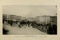 Portsmouth Square in San Francisco in 1865 with historical buildings and people