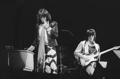 Mick Jagger and Ron Wood of the Rolling Stones performing live in concert at Zuiderpark, The Hague, Netherlands, 1976
