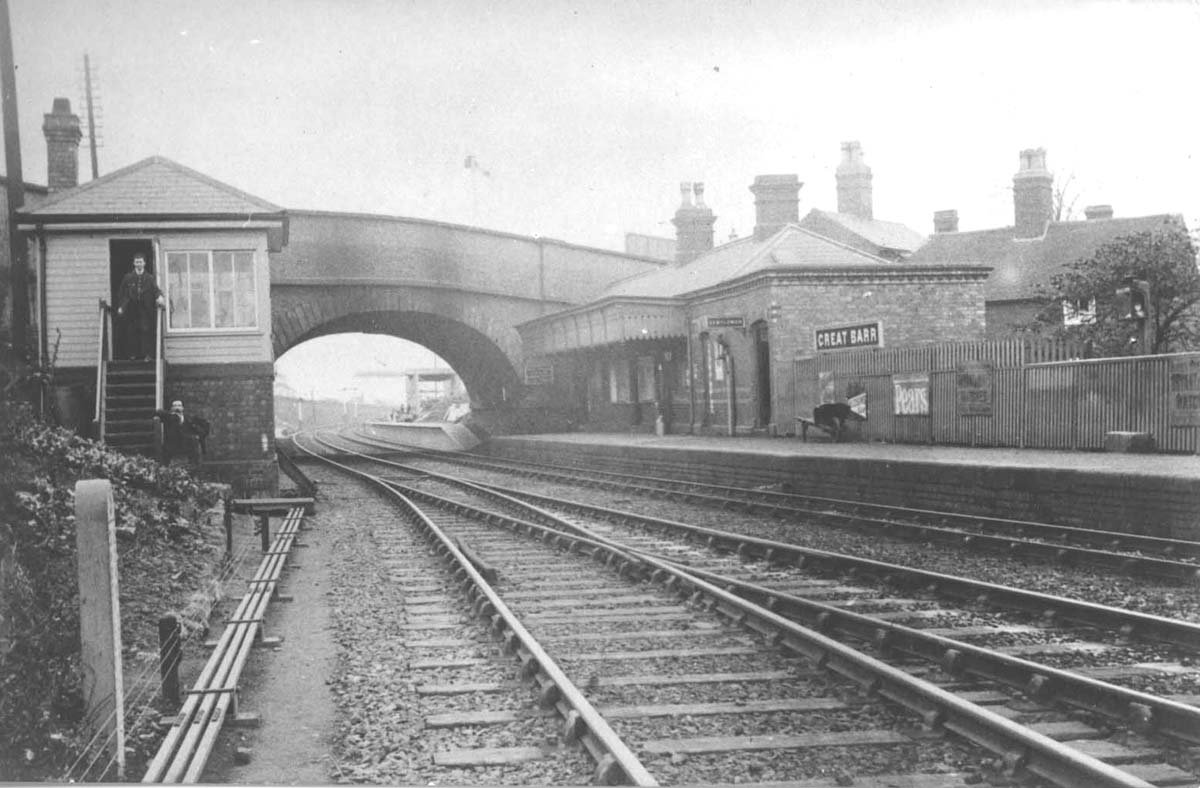Historic view of Hamstead and Great Barr Station with Old Walsall Road overbridge and original 1862 down platform on the right during late 1898 or early 1899